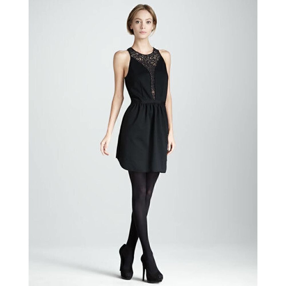 Rebecca Taylor Lace-Panel Black sleeveless Ponte Dress size US 2